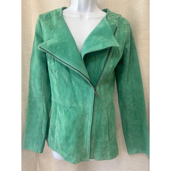 Dennis Basso 80’s Style Leather Jacket Aqua Marine Zipper Hip Length XXSmall - Picture 3 of 13